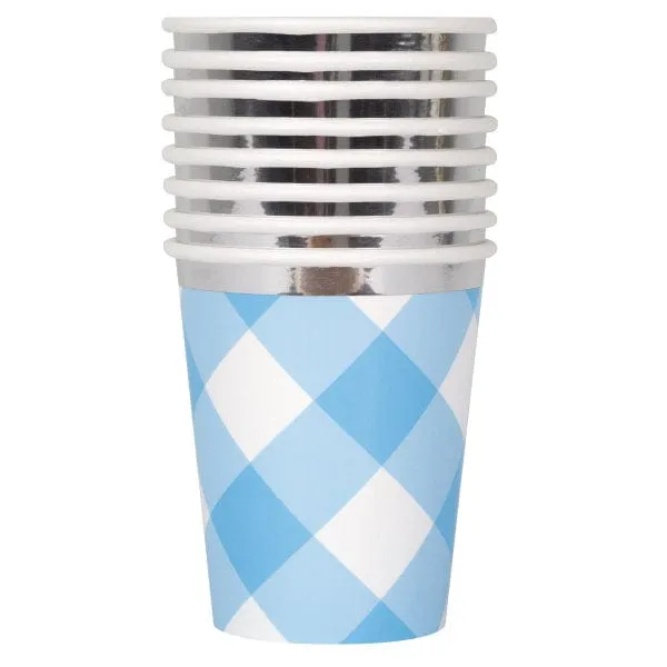 Blue Gingham Paper Party Cups (pack of 8)