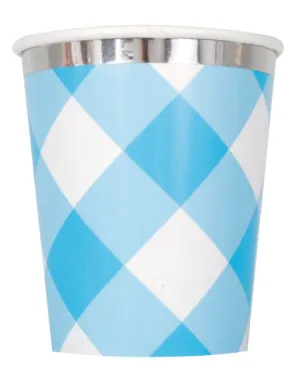 Blue Gingham Paper Party Cups (pack of 8)