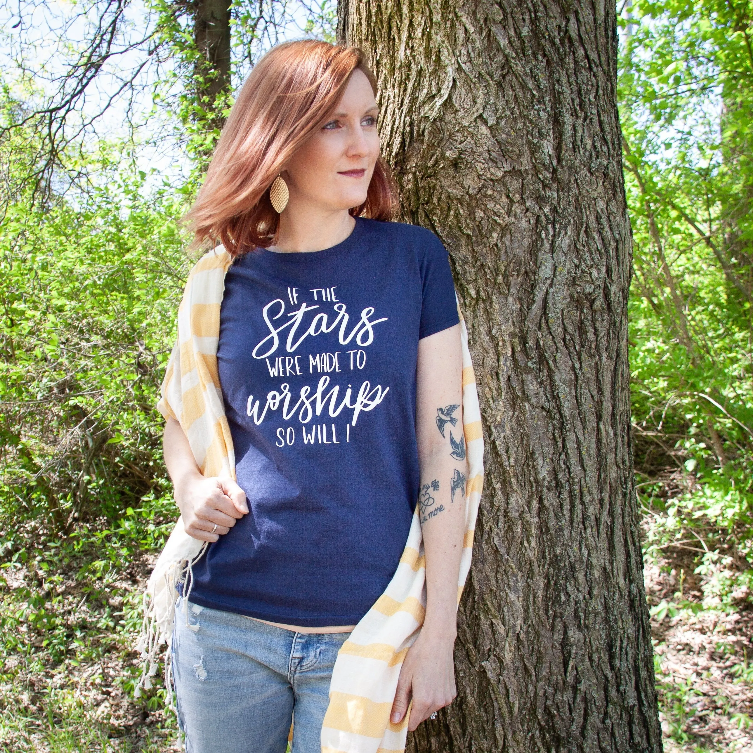 If the Stars Were Made to Worship So Will I Ladies Short Sleeve Shirt
