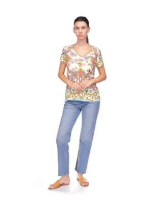 Janie S/S V-Neck Tee-Scroll