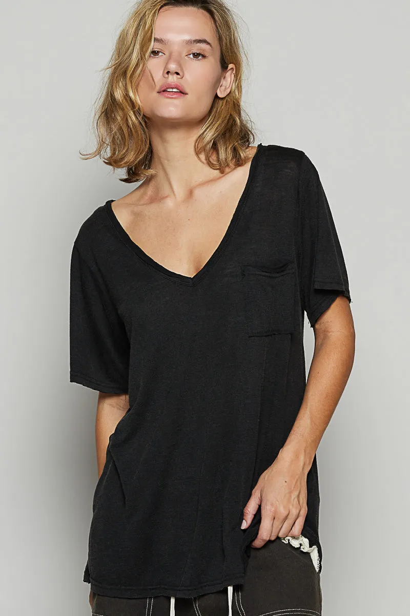 Loose Fit V-Neck Pocket Tee