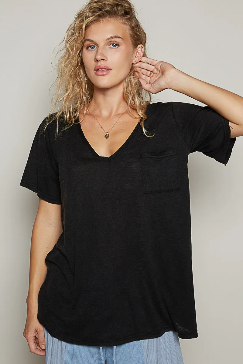 Loose Fit V-Neck Pocket Tee