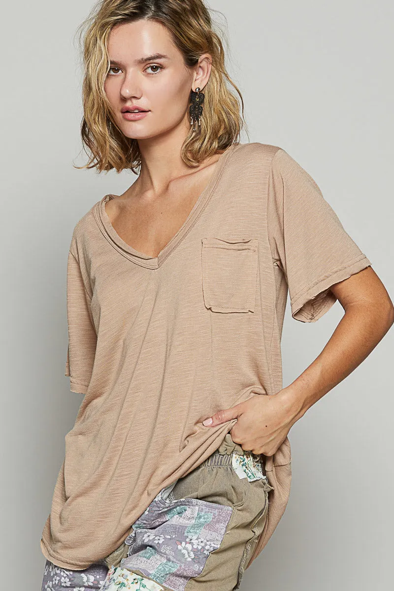 Loose Fit V-Neck Pocket Tee