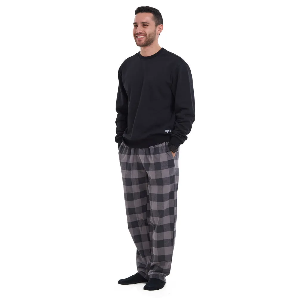 Men Winter Pajama Set Black sweatshirt   Dark Grey x Light Grey Checkered Pants
