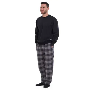 Men Winter Pajama Set Black sweatshirt   Dark Grey x Light Grey Checkered Pants