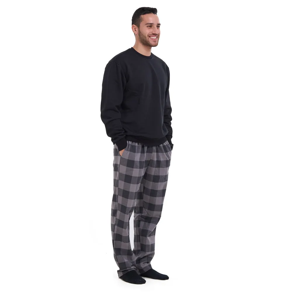 Men Winter Pajama Set Black sweatshirt   Dark Grey x Light Grey Checkered Pants