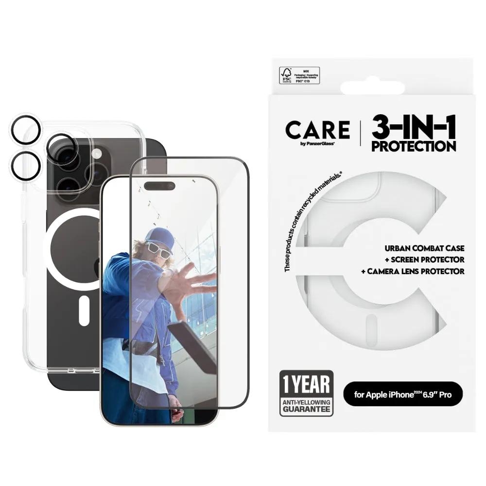 PANZERGLASS Care iPhone 16 Pro Max 3-In-1 Bundle Flagship Uwf Screen Protector Magsafe Case Hoops