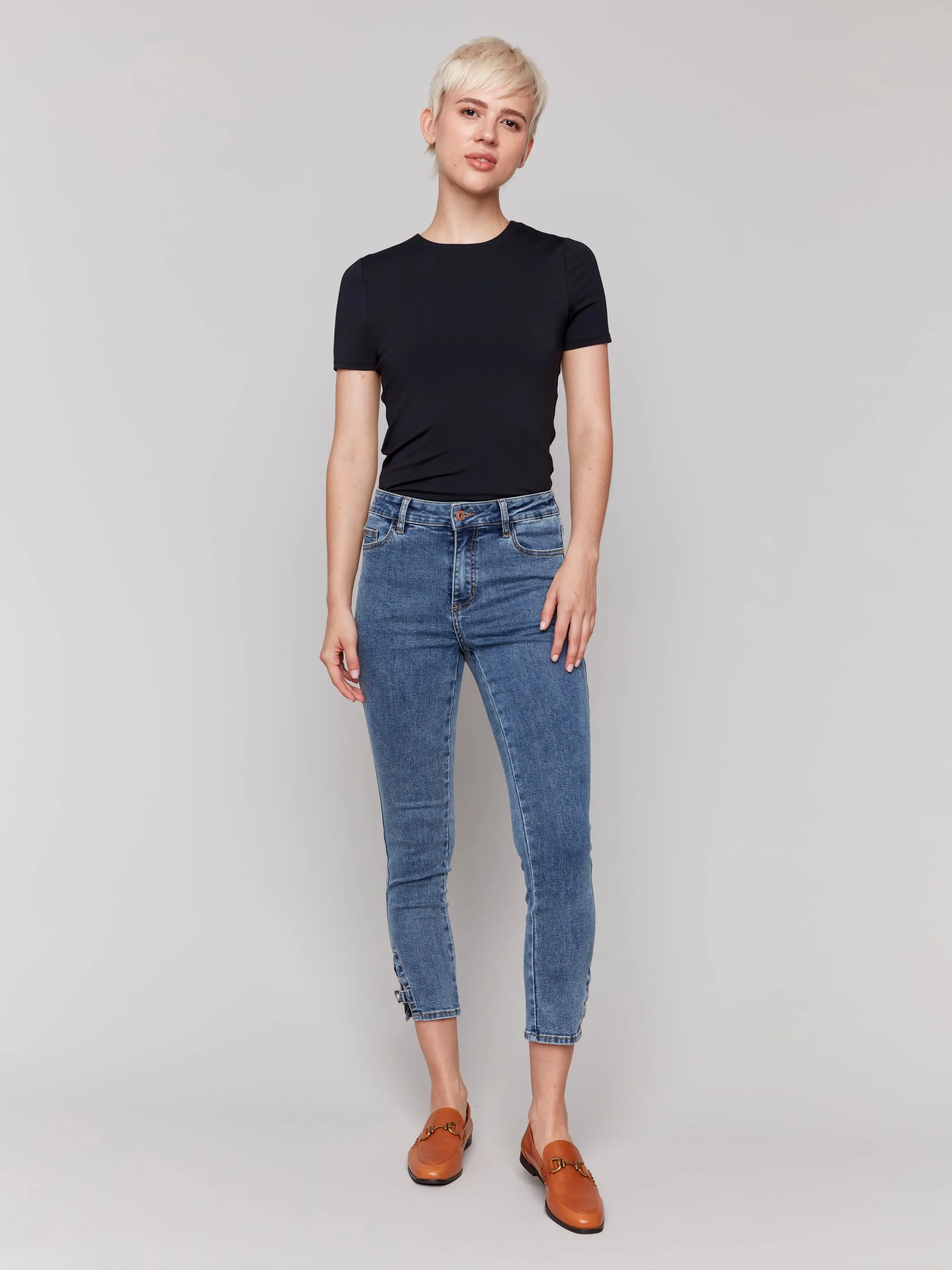 Slim Crop Jeans w/ Side Mini Tabs by Charlie B